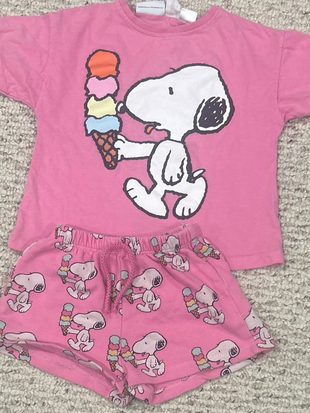 Peanuts x Zara Pink Snoopy Ice Cream Short Sleeve Tee & Shorts Set
